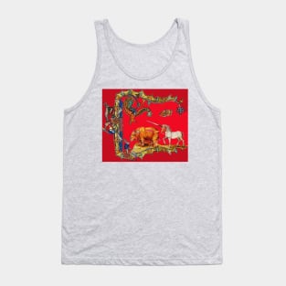 WEIRD MEDIEVAL BESTIARY IN RED ,DRAGON,UNICORN,RHINO AND KILLER RABBIT Tank Top